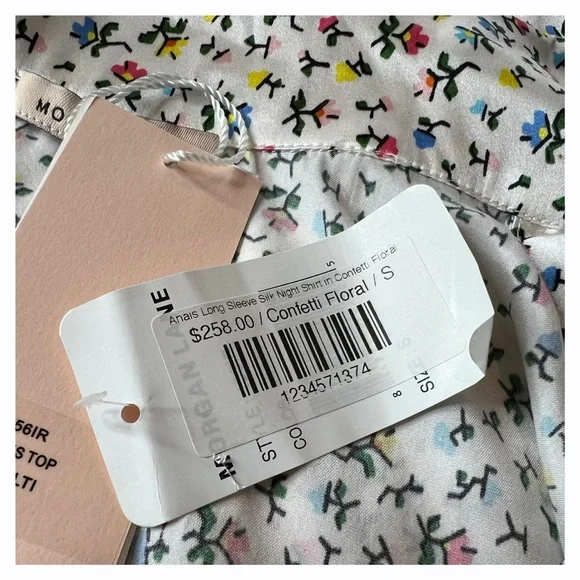 Morgan Lane Anais Long Sleeve Floral Confetti Silk Night Shirt‎ Size Women Large - Picture 11 of 11